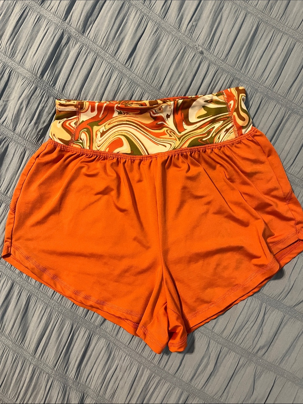 SO Orange Athletic Shorts with Swirl Print Waistband